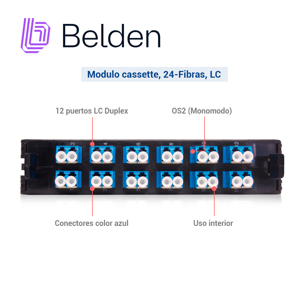Cassette Fx Ecx Belden Monomodo Fcsx12ldfs / Os2 / Azul / Lc Duplex / 12 Puertos