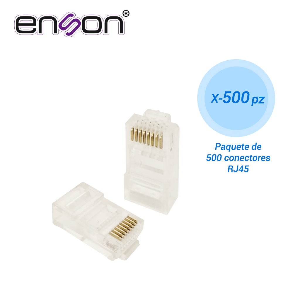 PAQUETE DE 500 CONECTOR RJ45 PARA CABLE UTP CAT6 ENSON RJ45-CAT6 DE 8 PINES, VELOCIDAD DE HASTA 1000MBPS