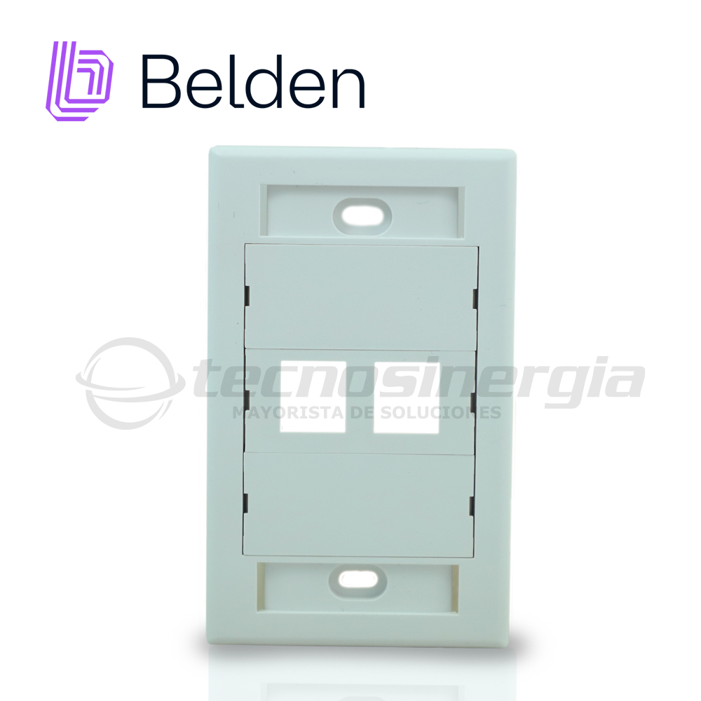 PLACA DE PARED BELDEN AX106619 MEDIAFLEX 2 PUERTOS COMPATIBLE CON JACK KEYCONNECT COLOR BLANCO USO INTERIOR