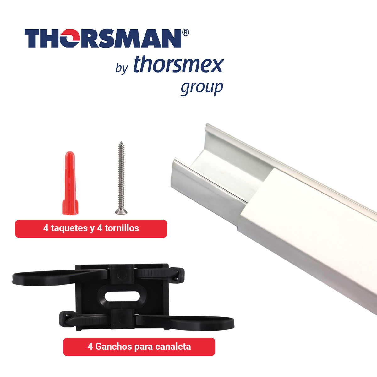 Canaleta 9001-01250 Thorsman Trl 50, Canaleta De Pvc, Blanco, Con 2 Plataformas, 4 Cinchos, Precio Por Pieza Presentacion De 2.5 Mts 