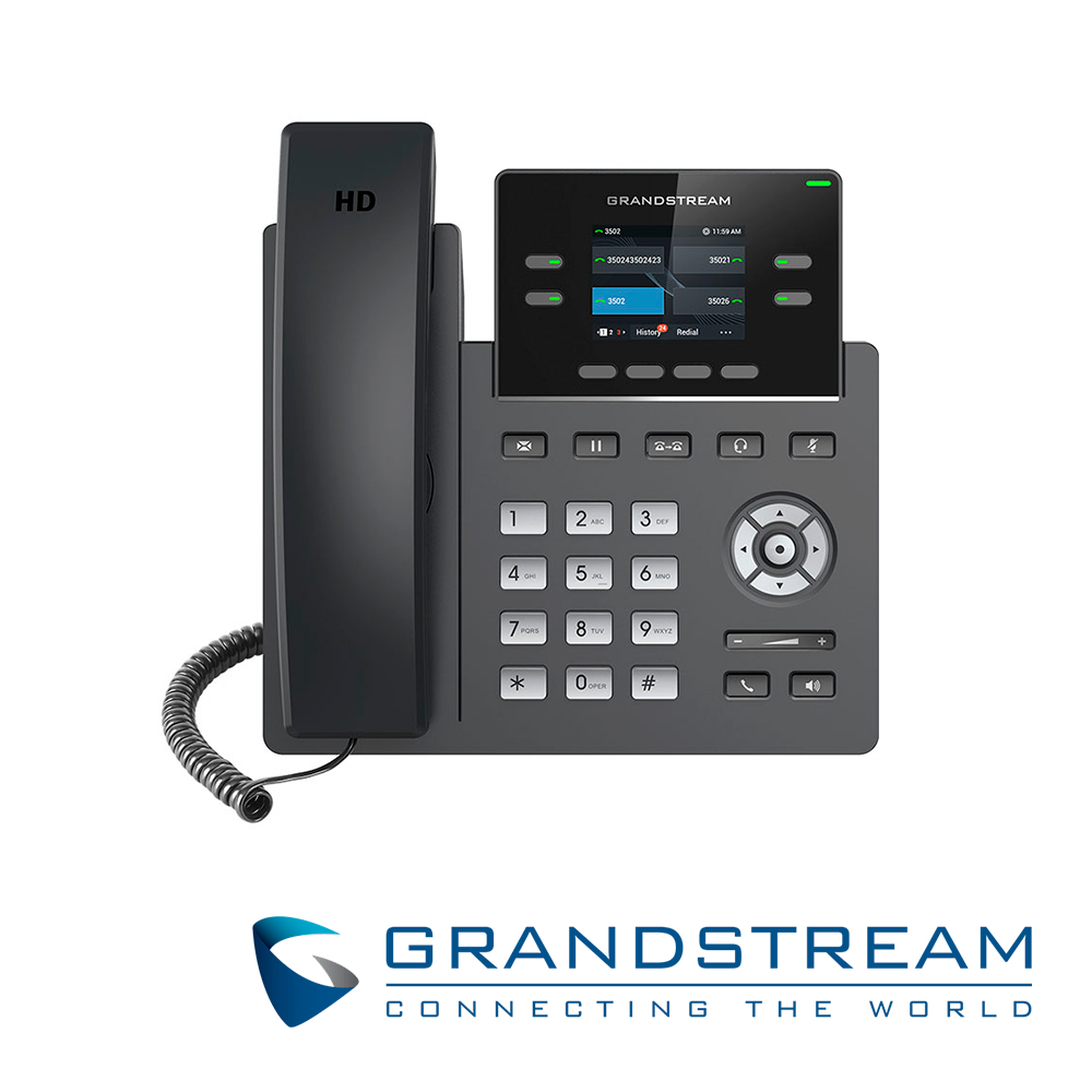 Telefono IP Grado Carrier Grandstream Grp2612p / 2 Cuentas Sip / 4 Lineas / 4 Teclas Multi Funcion Pantalla Color LCD Tft / 2 Puertos 10/100MBPS / Hasta 16 Teclas Blf / Alimentacion POE Af / 5VCD/0.6A