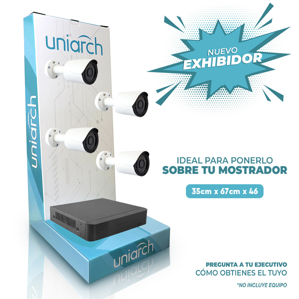 EXHIBIDOR UNIARCH  35 CM ANCHO, 67 CM ALTO Y 46 DE PROFUNDIDAD. MATERIAL CARTON