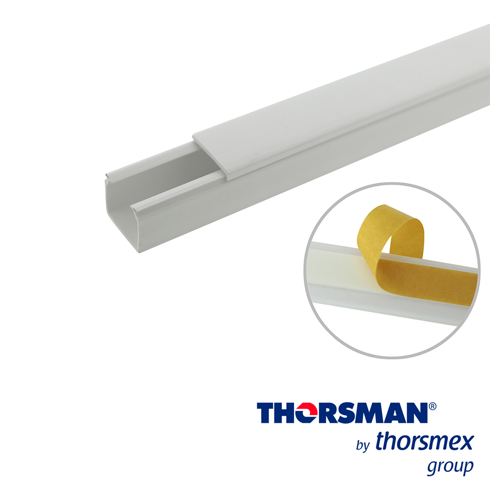 CANALETA THORSMAN TMK1720 5201-01252 PAQ. 2 PZA  DE 1.10M, 17MM - 20MM AUTOADHERENTE 2PZ, COLOR BLANCO, RESISTENCIA A LA HUMEDAD Y ATMÓSFERA CORRESIVA, MATERIAL AUTO-EXTINGUIBLE, RESISTENTE A LOS RAYOS UV, ALTA RIGIDEZ DIELÉCTRICA, CERTIFICADO EN CSA, CUMPLE LA NORMA UL 94 V0 y NOM-001-SEDE-2005