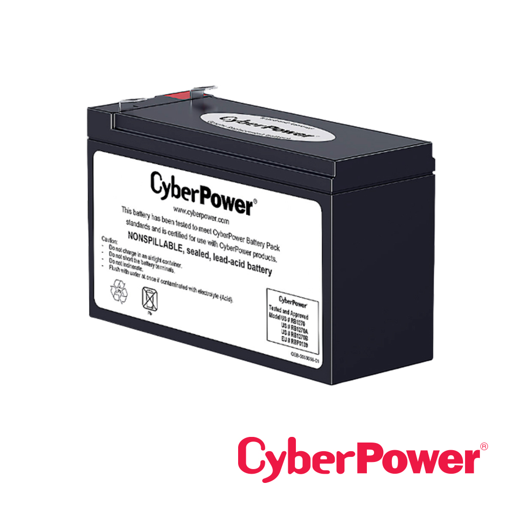 BATERIA CYBERPOWER RB1270B CERTIFICADA DE REEMPLAZO DE 12V, 7.2AH, COLOR NEGRO,  INCLUYE EMPAQUE PARA TRANSPORTE DE BATERIA USADA A UN CENTRO DE RECICLAJE, 1 AÑO DE GARANTIA
