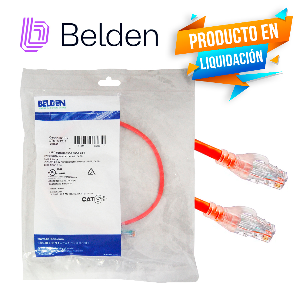 PATCHCORD UTP CAT6 BELDEN C601102002 0.6MTS ROJO 