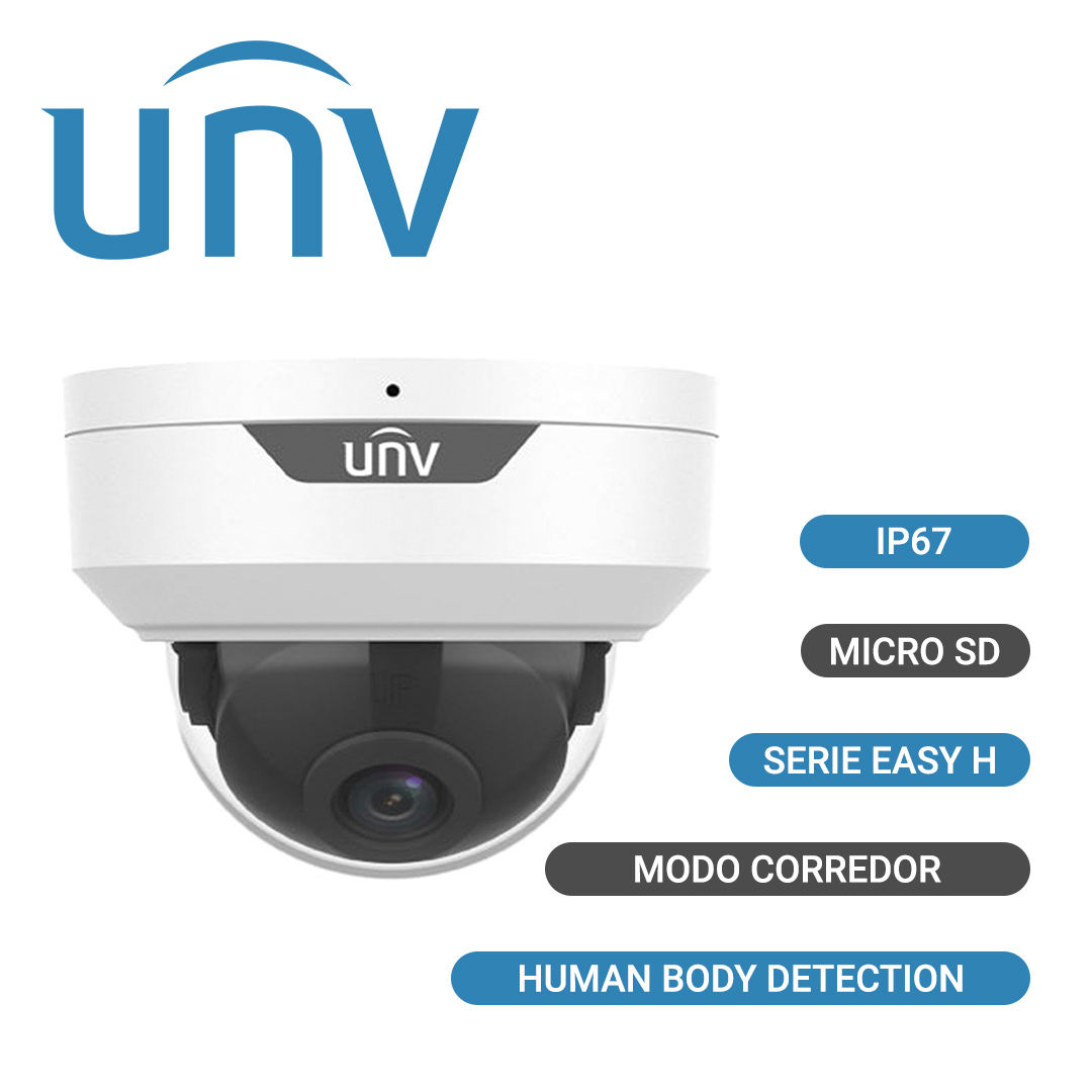 CAMARA IP DOMO UNV IPC322LB-ADF28K-H / 2MP / LENTE-2.8MM / WDR 120DB / IR30M / MICROSD128GB / MICROFONO INTEGRADO / ULTRA-MOTION-DETECTION / NDAA / ONVIF / IP67 / IK10 / 3-AXIS / METALPLASTICO / SERIE EASY H / ULTRA265 / POE-AF / 12VDC / MODOCORREDOR - Motorola