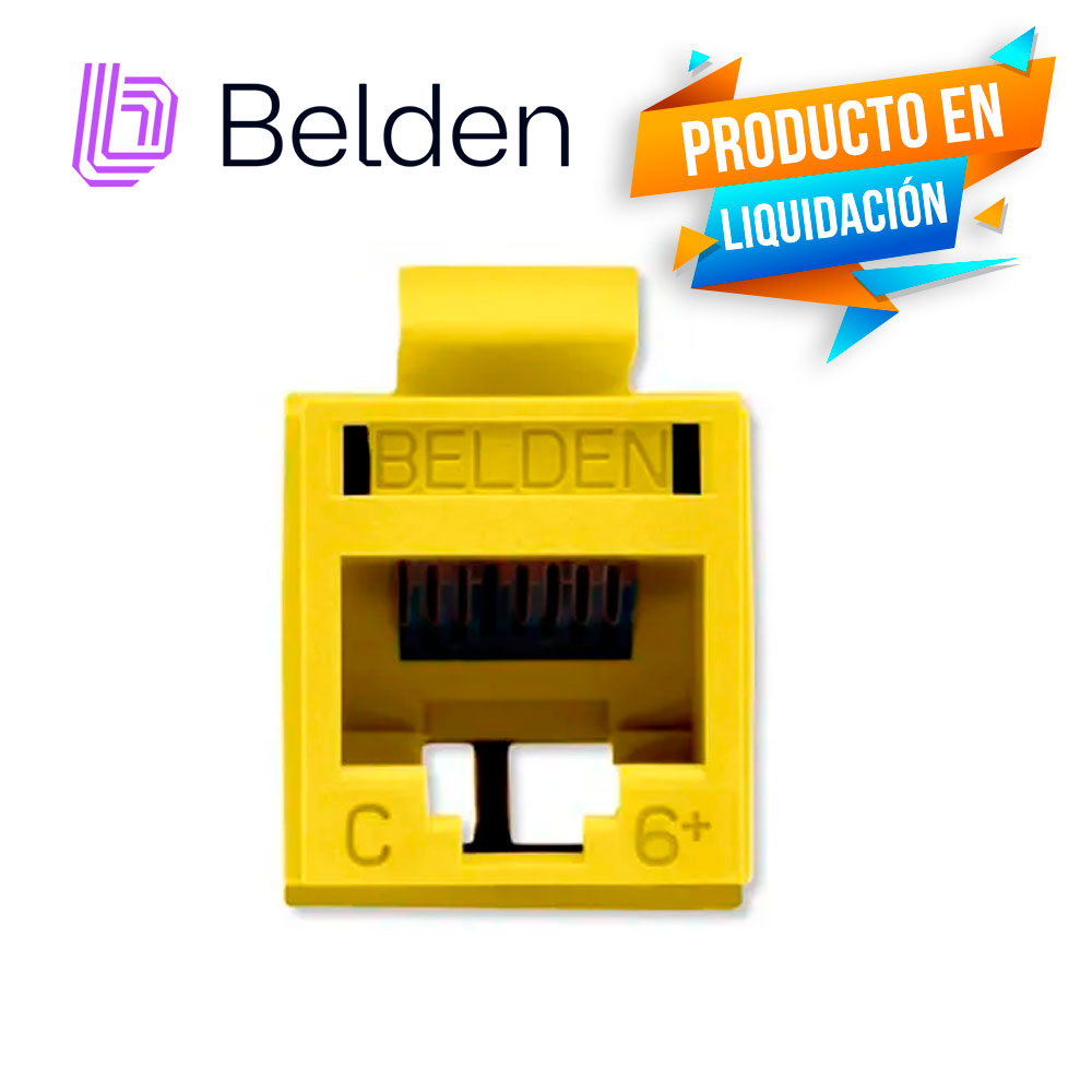CONECTOR MODULAR JACK RJ45 CAT6 REVCONNECT BELDEN RV6MJKUYL-S1 ESTILO KEYCONNECT AMARILLO COMPATIBLE CON FACEPLATE AX102660,AX102655,AX102249 ESQUEMA DE CABLEADO T568A/B HERRAMIENTA COMPATIBLE RVUTT01 USO INTERIOR CALIBRE DEL CONDUCTOR 23-24 AWG