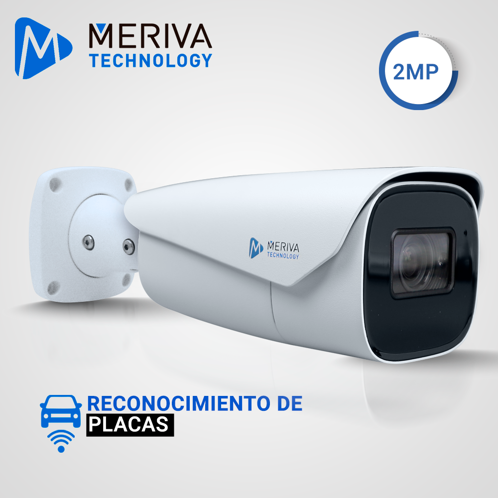 CAMARA IP BULLET LPR MERIVA TECHNOLOGY MAPR-200 / 2MP / H.265+ / LENTE MOTORIZADO 7 - 22MM / 70 - 100M IR / IP67 / METALICA / 12 VCD / POE / SOPORTA MICRO SD HASTA 256 GB (NO INCLUIDA) / 1 ENTRADA + 1 SALIDA DE AUDIO / 1 ENTRADA + 1 SALIDA DE ALARMA / SALIDA BNC / ONVIF / ANALITICA RECONOCIMIENTO DE PLACAS HASTA 10,000 PLACAS (NO REQUIERE NVR) 