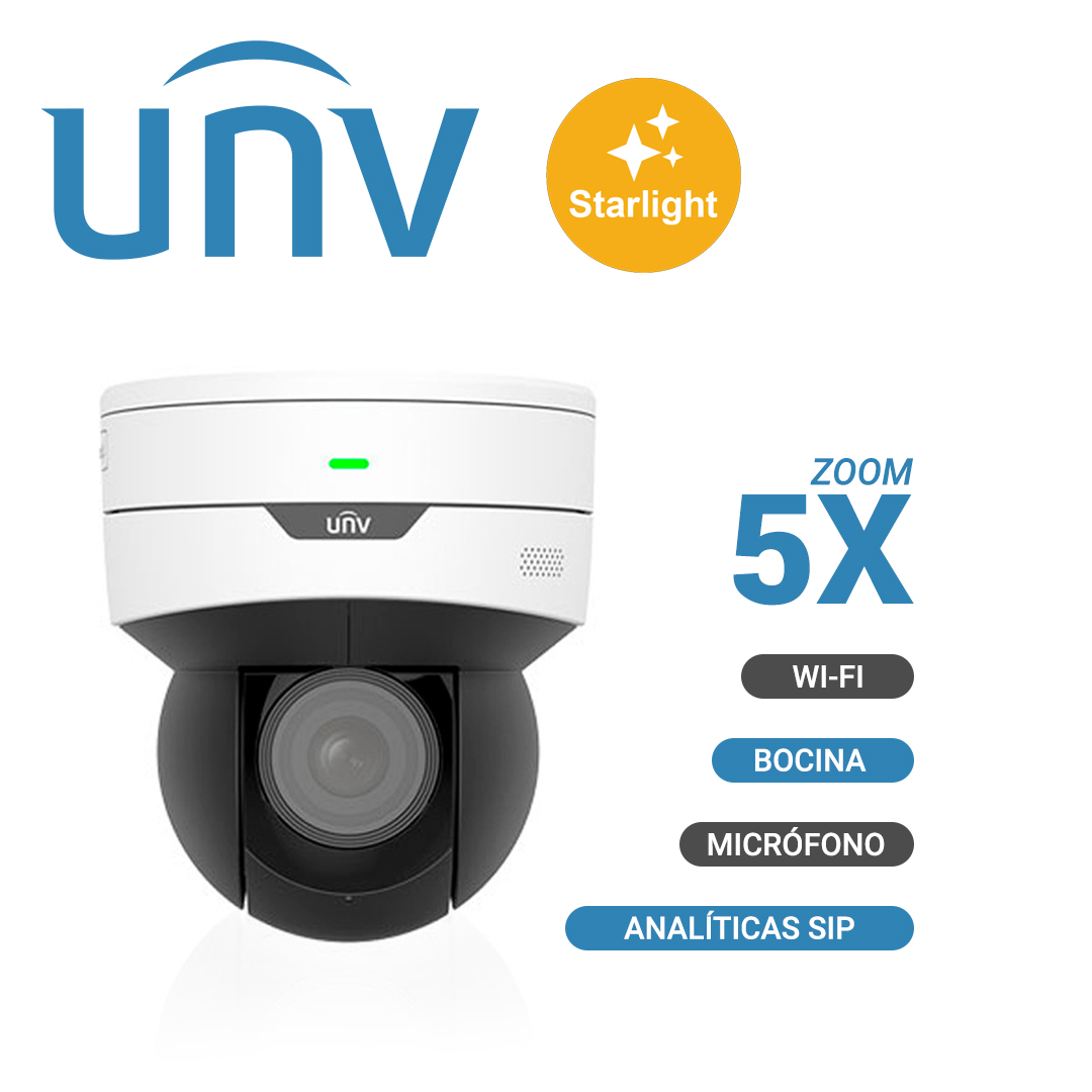 CAMARA IP MINI PTZ LIGHTHUNTER WIFI UNV IPC6415SR-X5UPW-VG / 5MP / LENTE-MOTORIZADO 2.7-13.5MM / WDR120DB / IR30M / MICROSD256GB / MICROFONO-INTEGRADO / ALTAVOZ-INTEGRADO / ALARMA-1IN1OUT / ZOOM-5X / ULTRA-MOTION-DETECTION / CONTEO-DE-PERSONAS / SMART-INTRUSION-PREVENTION / DETECCIÓN-DE-ROSTRO / ONVIF / NDAA / INTERIOR / METALPLASTICO / EASY / ULTRA265 / POE-AT / 12VCD - Meriva Technology