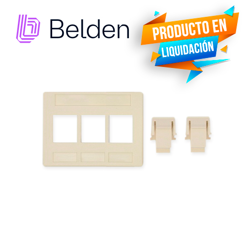 ADAPTADOR MODULAR KEYCONNECT BELDEN AX102291 3 PUERTOS COMPATIBLE CON JACKS CAT6A CAT6 CAT5E FIBRA Y COAXIAL COLOR BLANCO USO INTERIOR MATERIAL PLASTICO UL94V