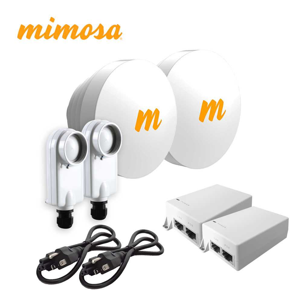 KIT C5XN5X16KIT-SM MIMOSA 2 RADIOS C5X IP67 / 2 ANTENAS N5X16 DE 16 DBI / INYECTOR POE 24V 12W / 2 CABLES DE CORRIENTE