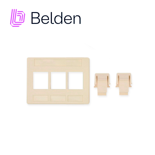 ADAPTADOR MODULAR KEYCONNECT BELDEN AX102291 3 PUERTOS COMPATIBLE CON JACKS CAT6A CAT6 CAT5E FIBRA Y COAXIAL COLOR BLANCO USO INTERIOR MATERIAL PLASTICO UL94V