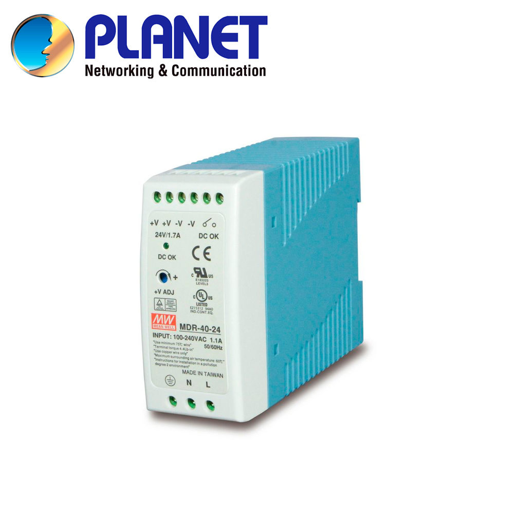 Fuente De Poder Industrial Planet Pwr-40-24 / Entrada 85-264VCA/120-370VCD / Salida 24VCD 40W 1.7A / Instalacion Din-rail / Ideal Para Switches Industriales (minimo De Compra 4 Piezas)