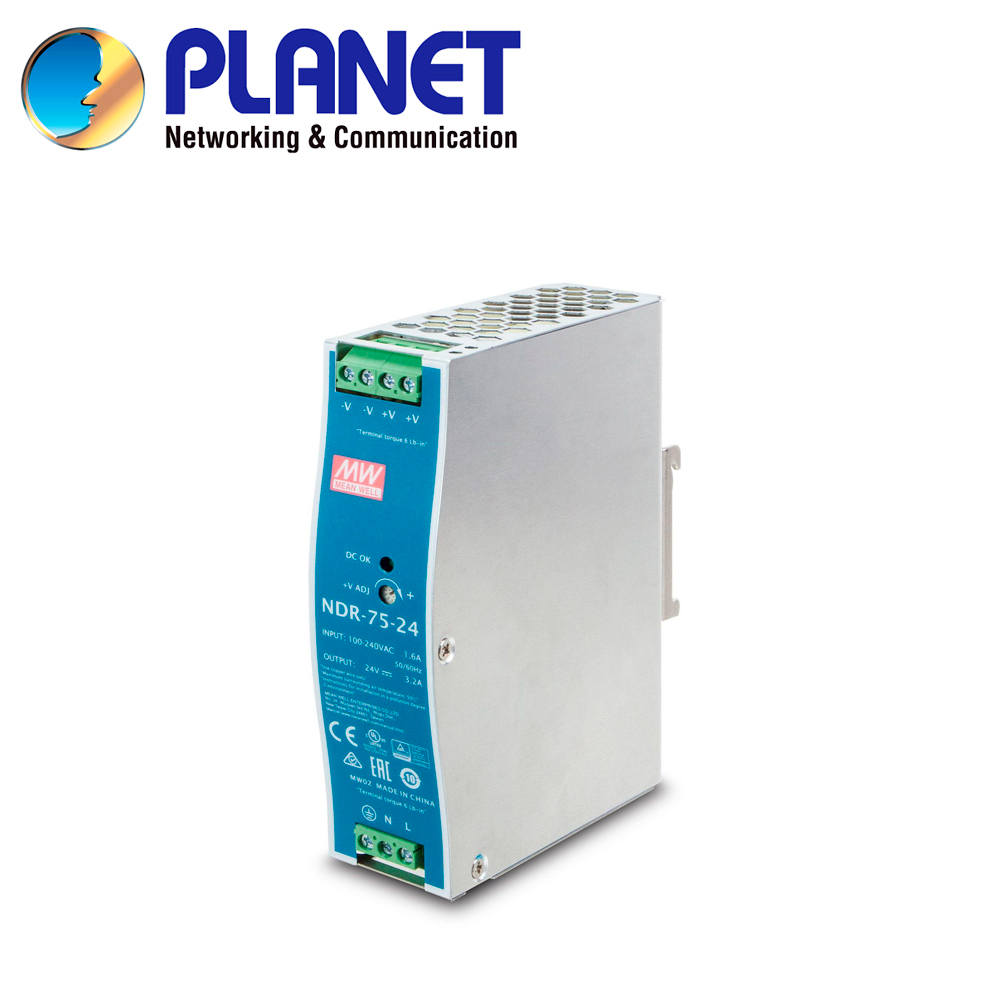 Fuente De Poder Industrial Planet Pwr-75-24 / Entrada 90-264VCA/127-370VCD / Salida 24VCD 75W 3.2A / Instalacion Din-rail / Ideal Para Switches Industriales (minimo De Compra 4 Piezas)