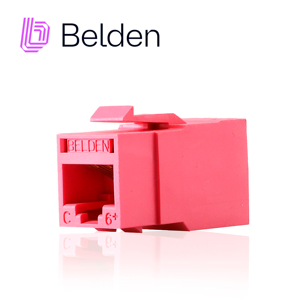 CONECTOR MODULAR JACK RJ45 CAT6 REVCONNECT BELDEN RV6MJKUTR-S1 ESTILO KEYCONNECT ROJO CLARO COMPATIBLE CON FACEPLATE AX102660,AX102655,AX102249 ESQUEMA DE CABLEADO T568A/B HERRAMIENTA COMPATIBLE RVUTT01 USO INTERIOR CALIBRE DEL CONDUCTOR 23-24 AWG