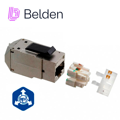 Conector Modular Jack RJ45 Cat5e Blindado Stp Revconnect Belden Rv5mjksme-s1 Estilo Keyconnect Color Metal Compatible Con Faceplate Ax102660,ax102655,ax102249 Esquema De Cableado T568a/b Herramienta Compatible Rvutt01 Uso Interior Calibre Del Conductor 24 Awg