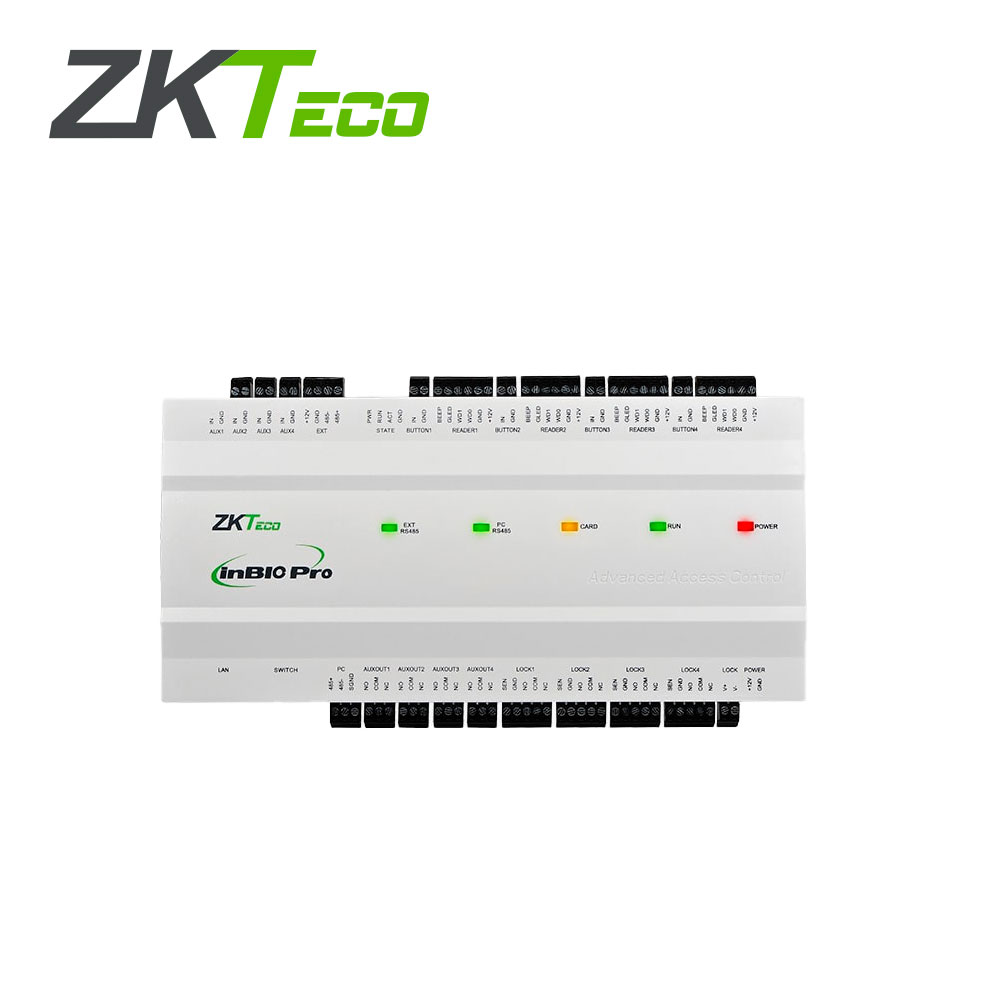 PANEL DE CONTROL DE ACCESO AVANZADO ZKTECO MODELO INBIO 460 PRO PLUS PERMITE CONTROLAR 4 PUERTAS CON  CAPACIDAD DE 100,000 USUARIOS, 3,000 ROSTROS, 100,000 CODIGOS QR, 20,000 HUELLAS, 100,000 TARJETAS,  500,000 EVENTOS, COMUNICACION TCP/IP COMPATIBLE CON SOFTWARE ZKBIO CVSECURITY