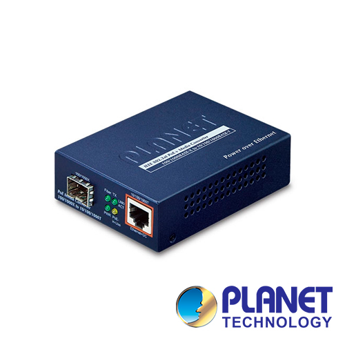 Convertidor De Medios De Fibra Optica A UTP POE Af/at Planet Gtp-805a / 1 Puerto De Fibra Optica SFP 100/1,000MBPS + 1 Puerto Rj-45 10/100/1,000MBPS Con Alimentacion POE Af/at/ Uso Interior