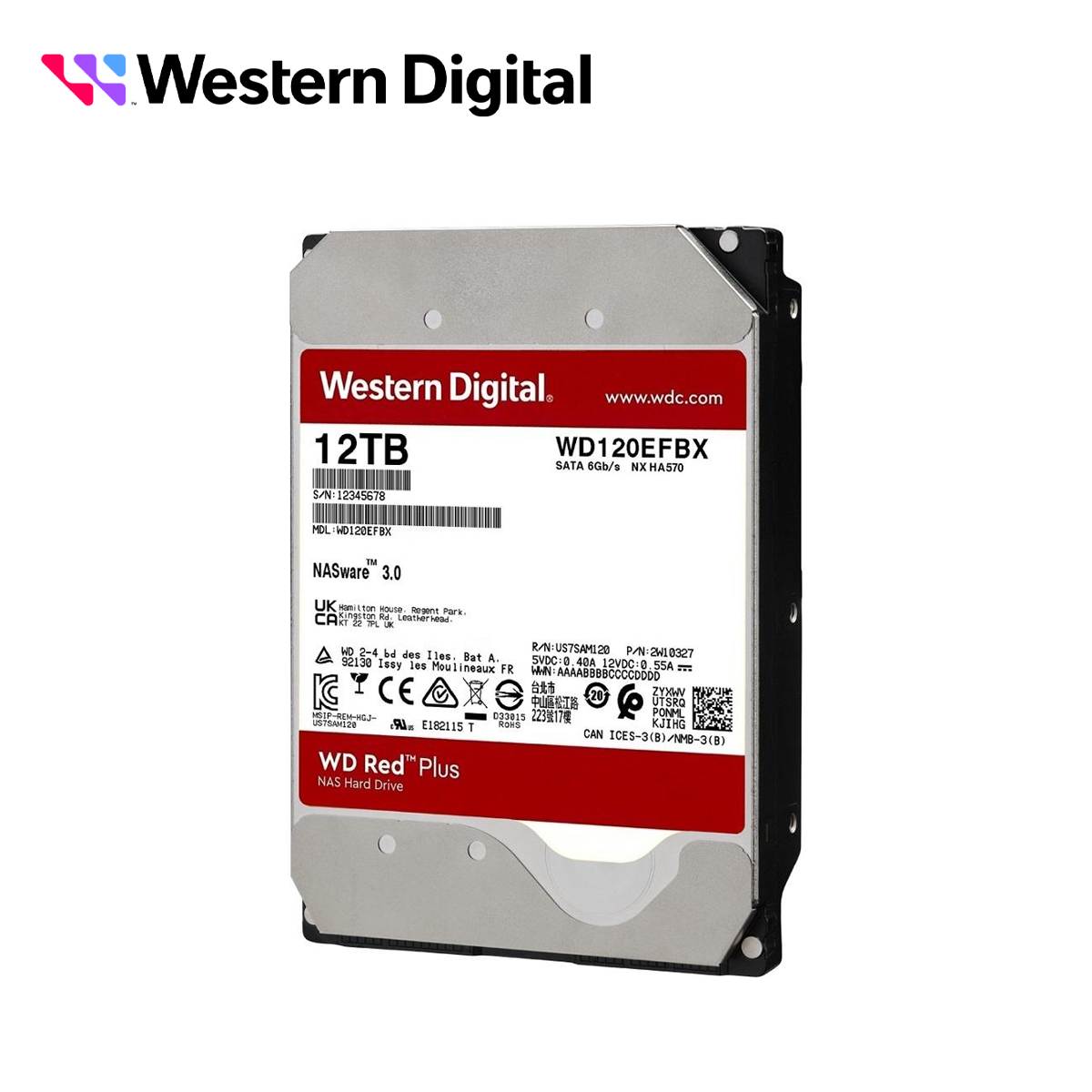 Dd Disco Duro Wd120efbx Wd Red Plus 3.5 Sata 12TB Cache 256MB 7200RMP Especial Para Almacenamiento Y Nas Hasta 8 Bahias