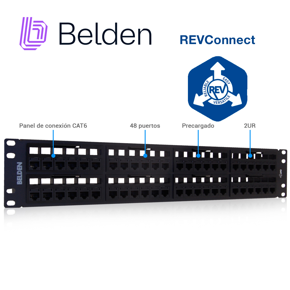 Patch Panel Revconnect Cat6+ Belden Rv6ppf2u48bk / Negro / 48 Puertos / 2UR / Precargado / Pieza