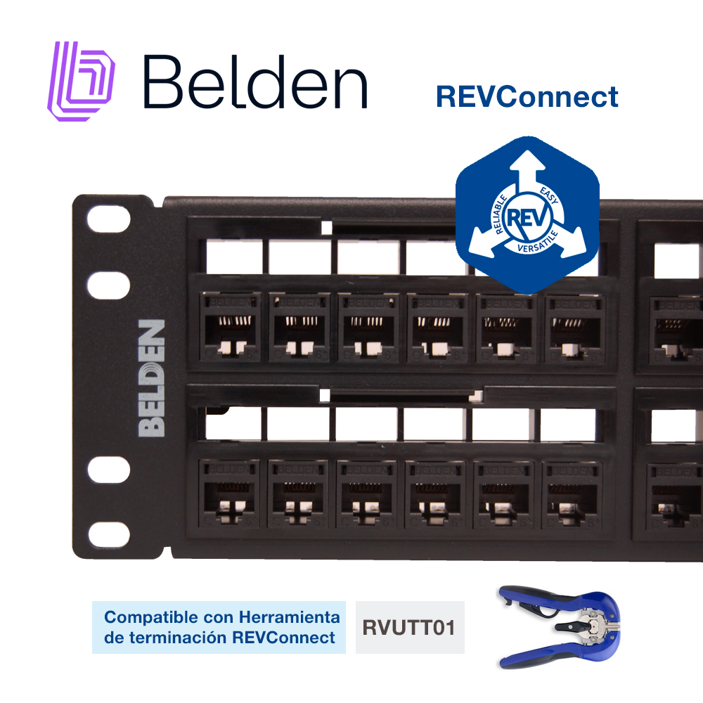 Patch Panel Revconnect Cat6+ Belden Rv6ppf2u48bk / Negro / 48 Puertos / 2UR / Precargado / Pieza