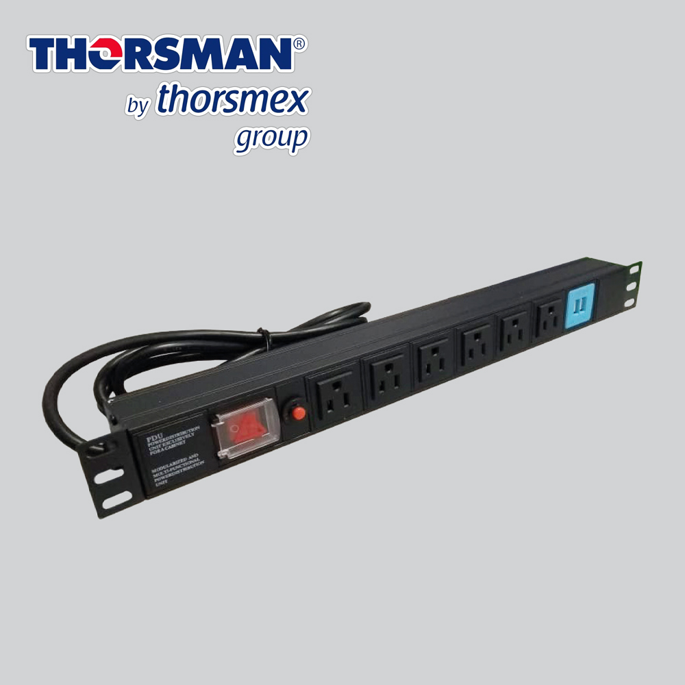 Barra Pdu 6 Contactos Mas Dos USB Thorsman The0040091001001 P-rack 19” Horizontal, Color Negro, Boton De Encendido Con Sistema De Seguridad, Carcasa De Aleacion De Aluminio, Uso Interior, Caja Con Una Pieza, Cuenta Con Certificados Nom - 003 - Scfi – 2014