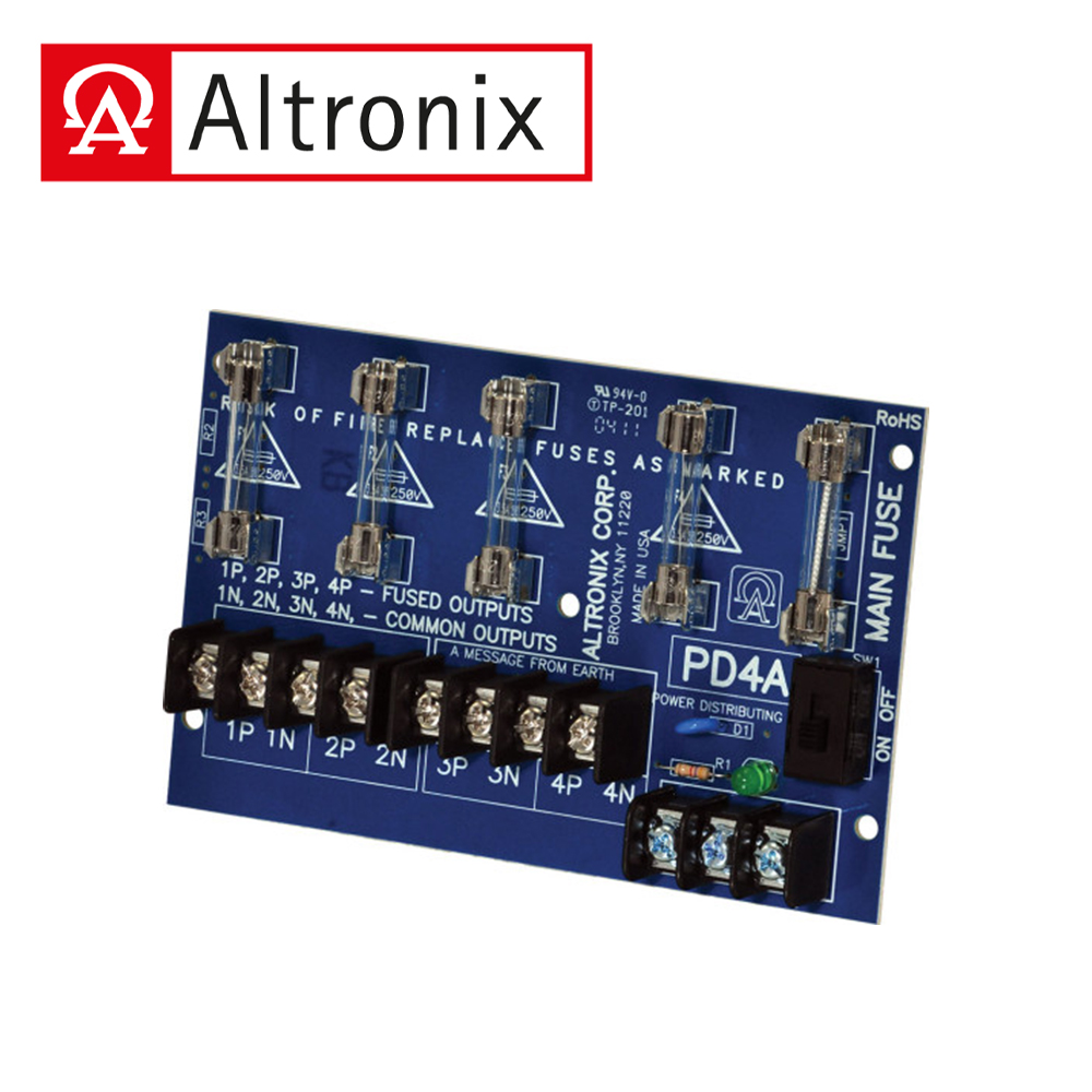 Modulo Distribuidor De Energia / Altronix Pd4 / 4 Salidas Con Fusible Hasta 28 Vca O Vcc/cuenta Con Indicador LED De Encendido