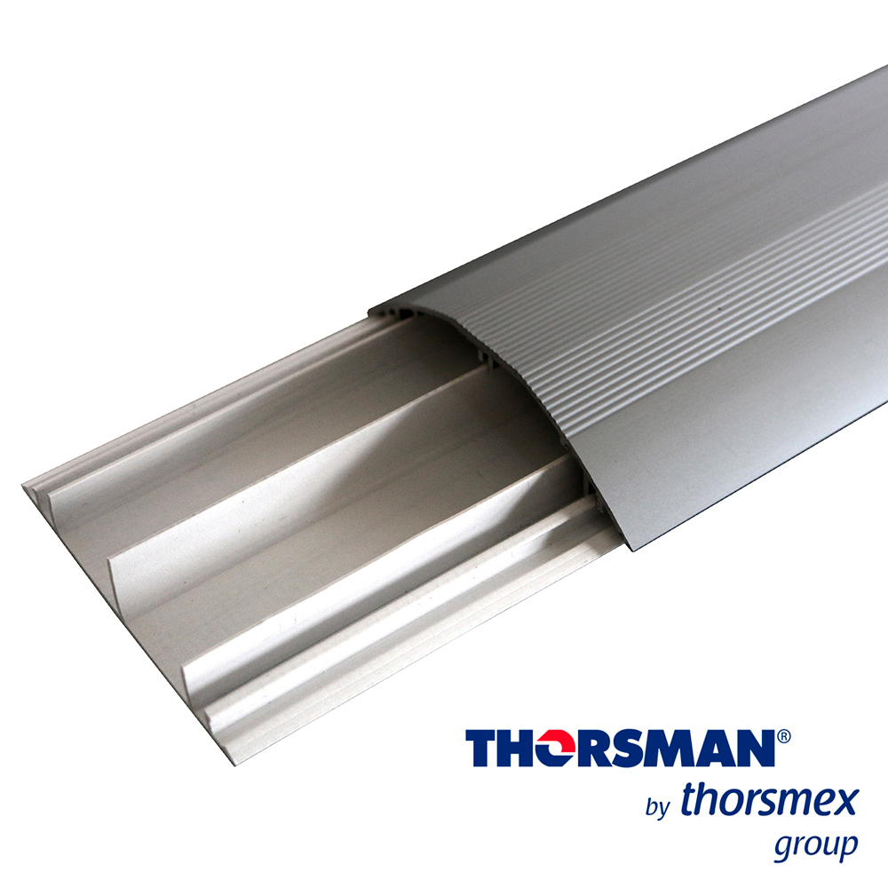 DUCTHO MEDIA CAÑA PVC CON TAPA DE ALUMINIO THORSMAN 8802-80300, COLOR DE BASE (BLANCO) TAPA (NATURAL), 90 MM X 20 MM  DE 2.5 MTS IDEAL PARA AREAS DE PASO CONTINUO EN PISO Y/O APLICACION EN MURO, EXCELENTES PARA GUIAR CABLES SIN ROMPER MUROS, RESISTENCIA A LA HUMEDAD Y ATMOSFERA CORROSIVA