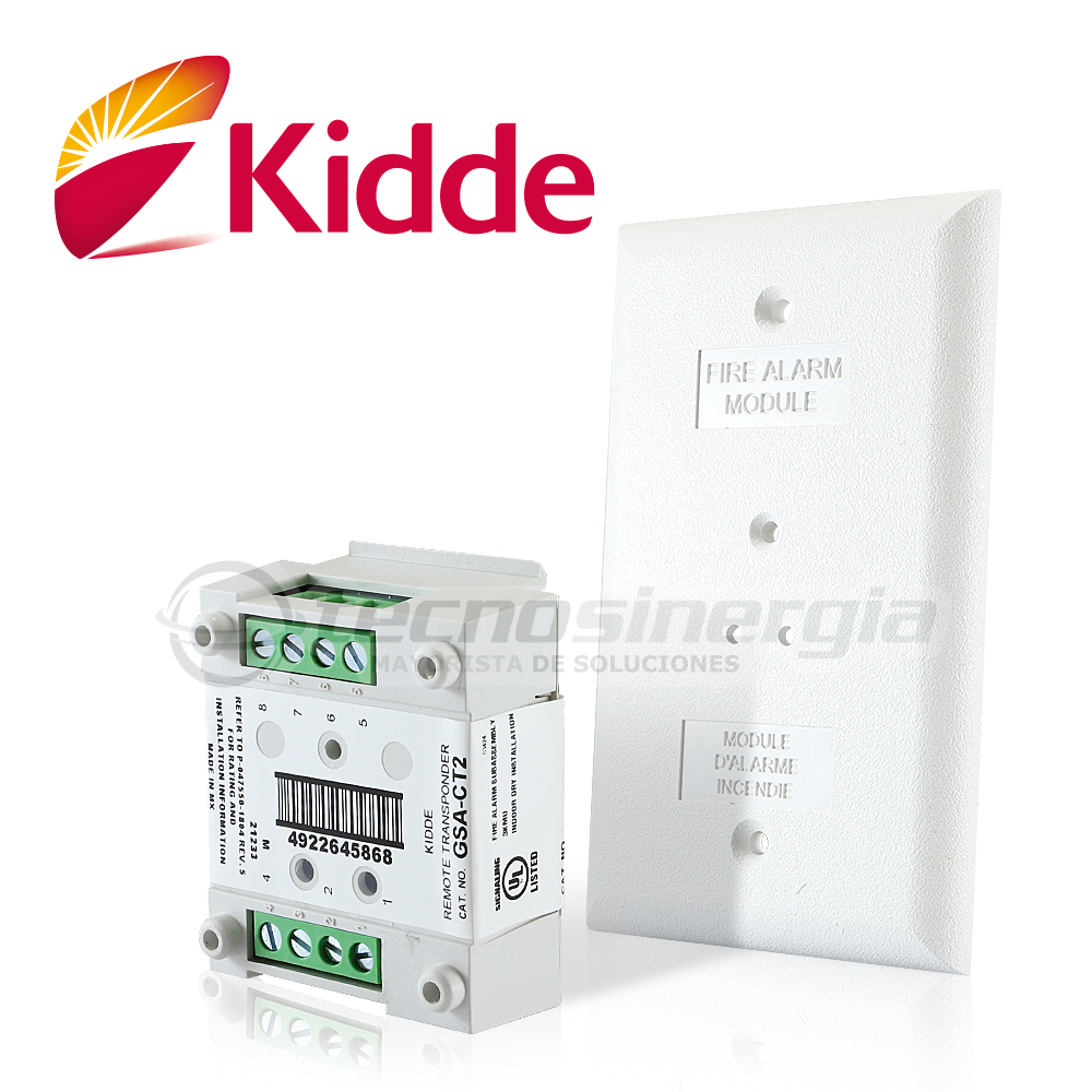 MODULO DE SUPERVISION DE CONTACTO SECO DOBLE VIGILANT GSA-CT2 SE INTEGRA EN EL LAZO DE COMUNICACION SLC DE LOS PANELES DE DETECCION DE HUMO VS1 Y VS4 DE KIDDE, LISTADO UL, ULC, MEA, CSFM