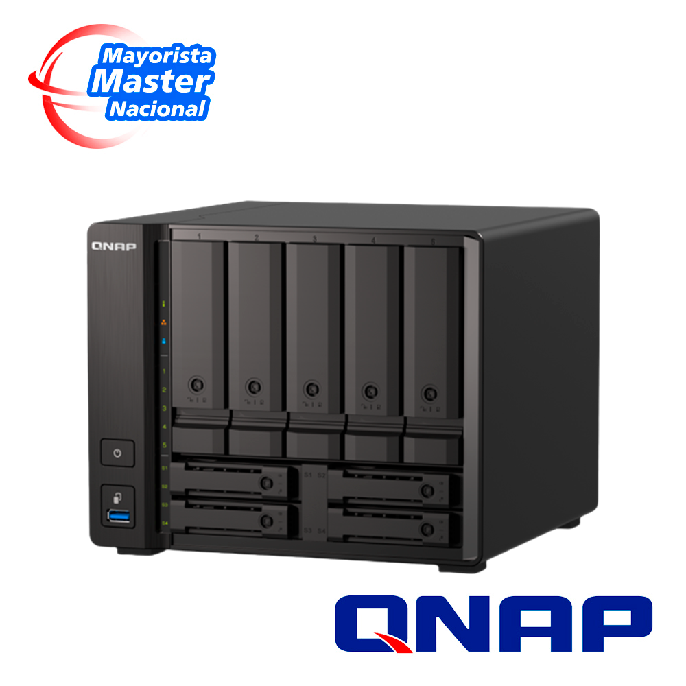 Nas Qts Hero Qnap Ts-h973ax-32g-us / Procesador Amd Ryzen / Memoria Ram 8GB / 5 Bahias Frontales Sata 3.5 Pulgadas Mas 4 Bahias Frontales Sata 2.5 Pulgadas / 2 Puertos RJ45 2.5GBE Mas 1 Puerto 10GIGA Base-t