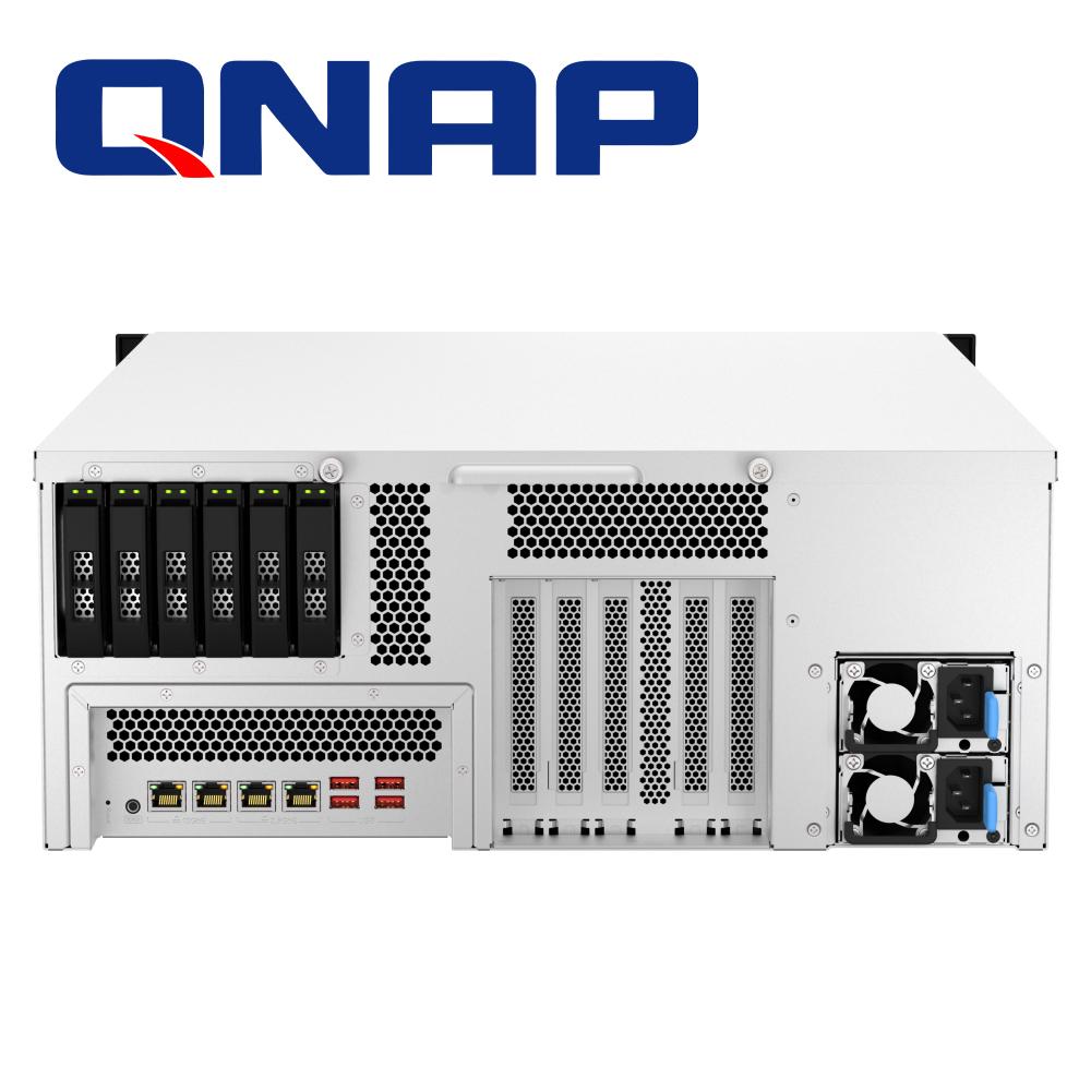 Nas Qnap Ts-h3087xu-rp-e2378-64g-us / 30 Bahias / 4UR / Intel Xeon 8 Nucleos / 16 Hilos / 64GB De Ram / 24 X 2.5 Pulgadas / 3.5 Pulgadas Sata Mas 6 X 2.5 Pulgadas Sata / Fuente De Poder Redundante / 2 Puertos 10GBASE-T Y Dos Puertos 2.5G
