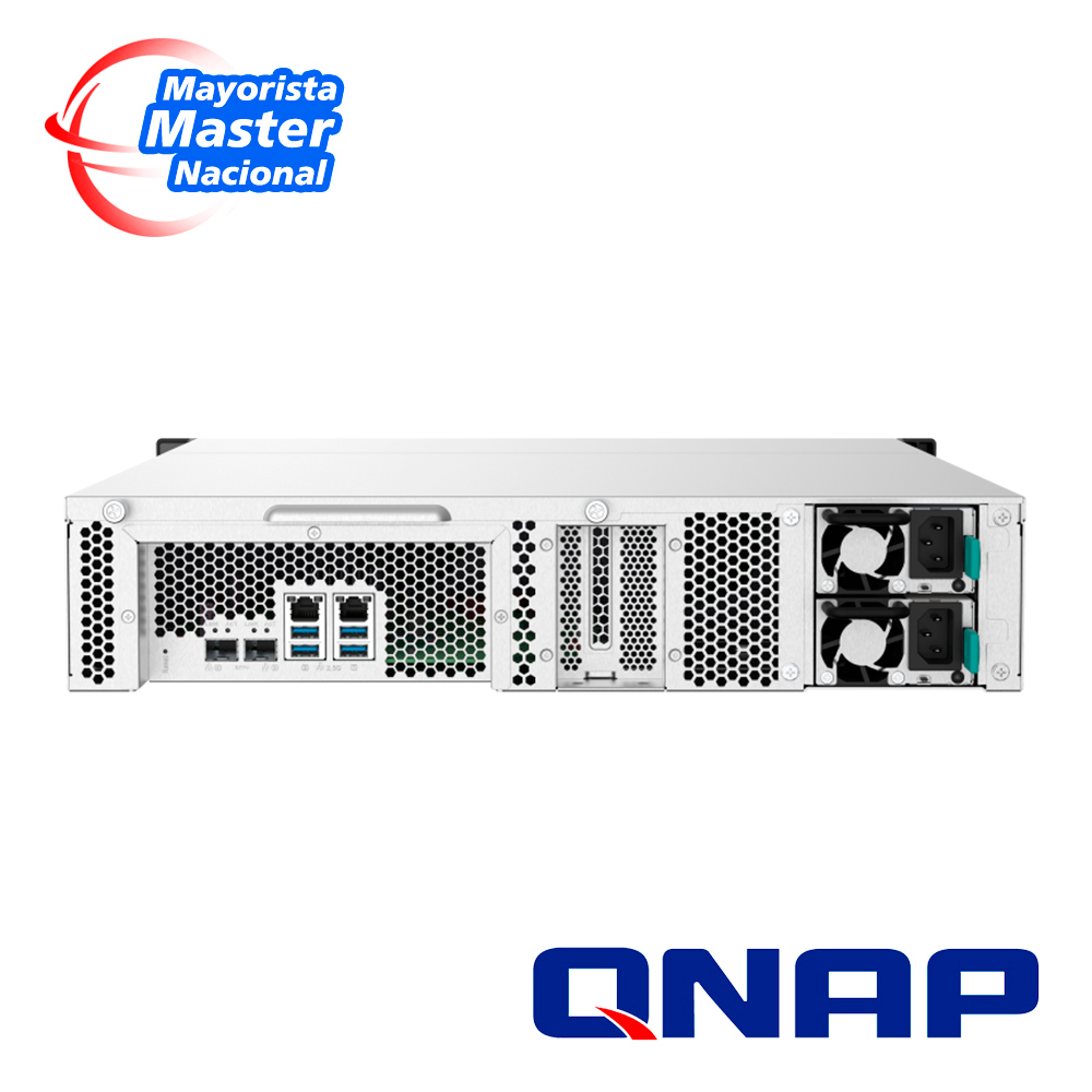 Nas Qnap Ts-1232pxu-rp-4g-us / Procesador Annarpuna Labs Apline / Memoria Ram 4GB / 12 Bahias Frontales Sata 3.5 Pulgadas Y 2.5 Pulgadas / 2 Puertos RJ45 2.5GBE Mas 2 Puertos Fibra Optica SFP Plus 10GBE / Fuente Redundante / Montaje En Rack 2UR