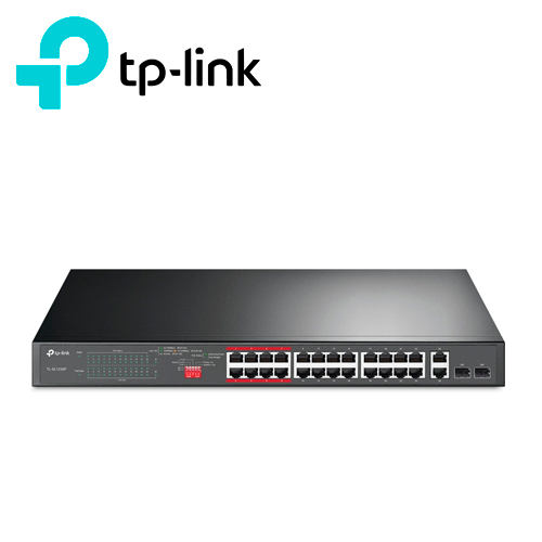SWITCH NO ADMINISTRABLE TP-LINK TL-SL1226P / 24 PUERTOS RJ45 POE AF/AT 10/100 MBPS + 2 PUERTOS GIGA COMBO RJ45/SFP / POTENCIA POE TOTAL 250 W / CARCASA METALICA IDEAL PARA RACK / USO INTERIOR / DISTANCIA DE TRANSMISION 250 METROS