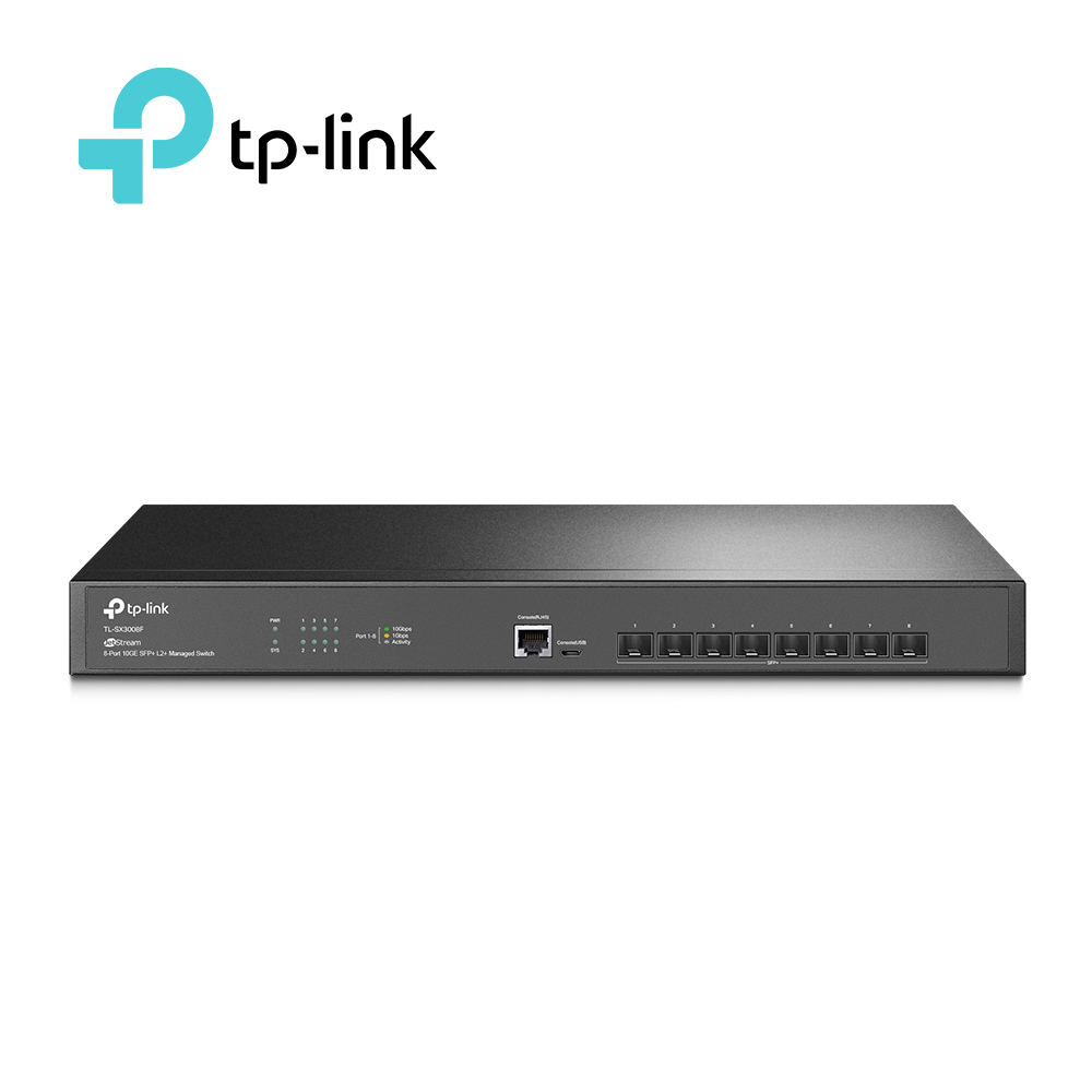 SWITCH ADMINISTRABLE TP-LINK SX3008F / CUENTA CON 8 PUERTOS SFP+ 10GIGA / ADMINISTRACION CENTRALIZADA CON OMADA / CARCASA METALICA IDEAL PARA RACK / USO INTERIOR