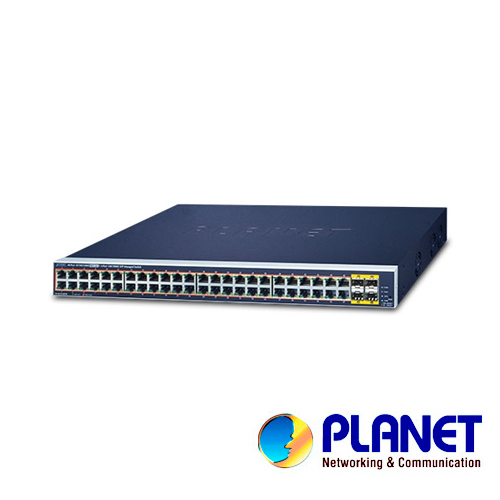 SWITCH PLANET GS-4210-48P4S ADMINISTRABLE L2 /48 PUERTOS RJ45 VELOCIDAD DE TRANSMISION 10/100/1000 MBPS ALIMENTACION POE ACTIVO AF/AT + 4 PUERTOS SFP VELOCIDAD DE TRANSMISION 1000 MBPS / TEMPERATURA DE OPERACION 0-50 GRADOS / BUDGET TOTAL 600W/ MONTAJE EN RACK