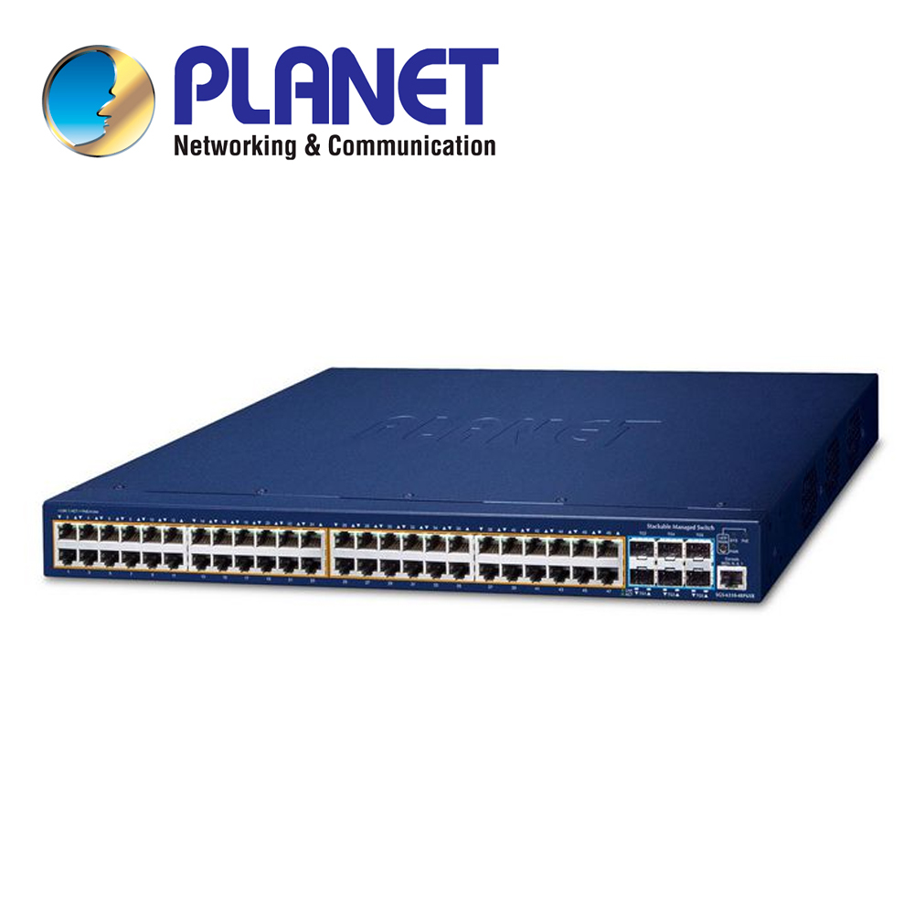SWITCH PLANET STACKING SGS-6310-48P6XR/ L3 48 PUERTOS 10/100/1000T 802.3AT POE + SWITCH ADMINISTRADO APILABLE 10G SFP+ DE 6 PUERTOS CON ALIMENTACION REDUNDANTE DE 55 VCC
