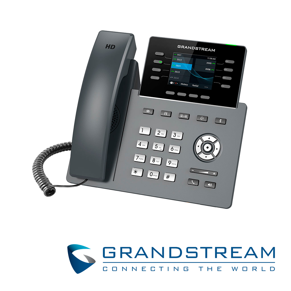 TELEFONO IP GRADO CARRIER WIFI 6 GRANDSTREAM GRP2624 / 12 CUENTAS SIP / 8 LINEAS / 8 TECLAS DE LINEAS / PANTALLA COLOR LCD TFT / 2 PUERTOS 10/100/1,000MBPS / WIFI 802.11AC/AX / ALIMENTACION POE AF / 12VCD/1A