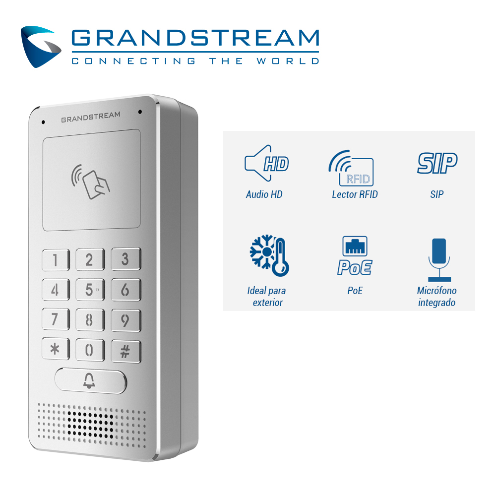 Audio-portero IP Exterior Tipo Villa Grandstream Gds3702 / Sip / Teclado De 12 + 1 / Metalico Ip66 Ik10 / 1 Puerto 10/100MBPS / Soporta Hasta 2,000 Tarjetas Rfid (125khz) /2 Relevadores 125VCA/0.5A 30VCD/2A / Soporta Wiegand / Microfono Y Altavoz Integrado / Alimentacion POE Af