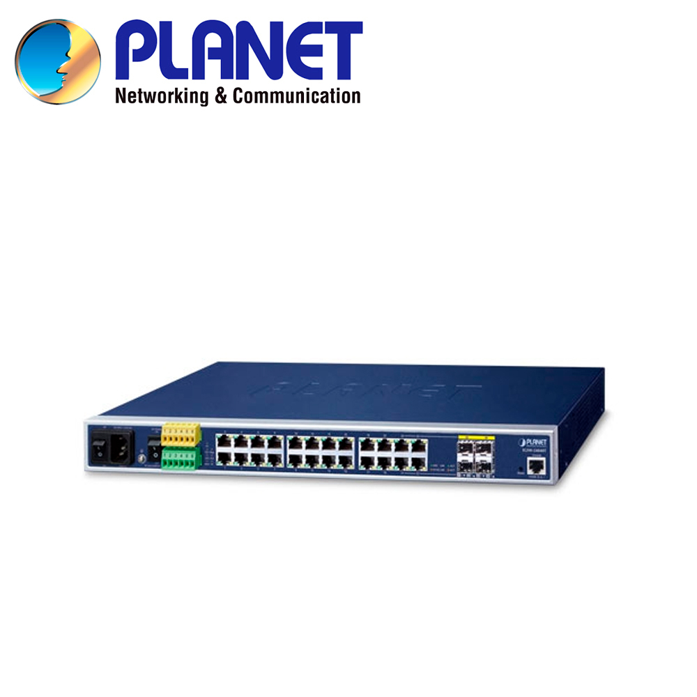 SWITCH INDUSTRIAL ADMINISTRABLE L2+ PLANET IGSW-24040T / 24 PUERTOS RJ45 10/100/1,000MBPS / 4 PUERTOS SFP 100/1,000MBPS / 1 PUERTO CONSOLA / 2 ENTRADAS/SALIDAS ALARMA DIGITAL / ANILLO ERPS / ROUTING ESTATICO / FUENTE DE ALIMENTACION REDUNDANTE 100-240VCA/36-60VCD