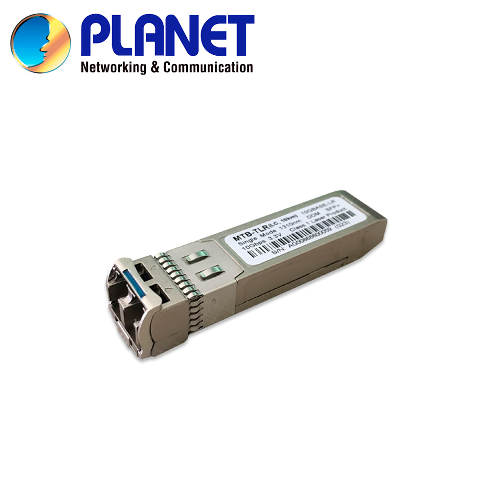 TRANSCEPTOR PARA FIBRA OPTICA MONOMODO PLANET MTB-TLR / VELOCIDAD DE TRANSMISION 10GBPS / DISTANCIA DE TRANSMISION 10 KILOMETROS/ TIPO DE CONECTOR LC / LONGITUD DE ONDA 1310 NM / DDM / TEMPERATURA DE OPERACION -40 - 85 GRADOS CELSIUS