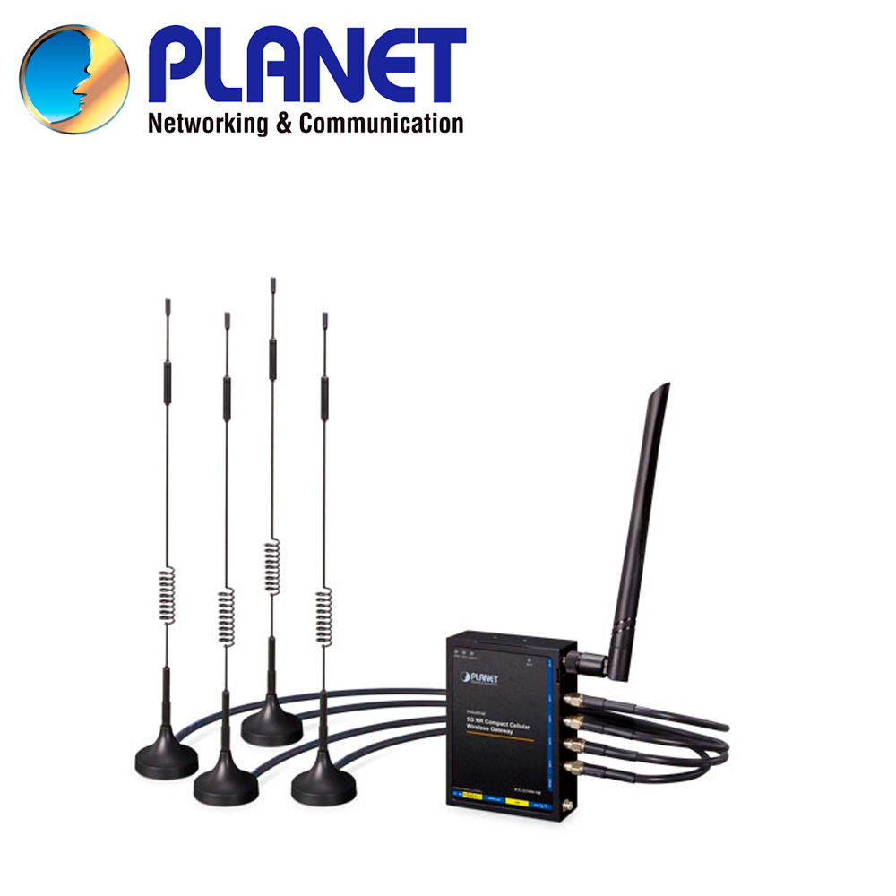 ROUTER CELULAR 5G INDUSTRIAL PLANET ICG-2210W-NR-US / 2 SLOTS MICRO SIM / 4 ANTENAS EXTERNAS 5DBI PARA 5G / 1 PUERTOS LAN/WAN RJ45 10/100/1,000MBPS / 1 PUERTO WAN RJ45 10/100/1,000MBPS / 1 PUERTO CONSOLA / 1 ANTENA WIFI 11DBI DOBLE BANDA (2.4 Y 5GHZ) / INSTALACION DIN-RAIL/PARED / ALIMENTACION 9-36VCD