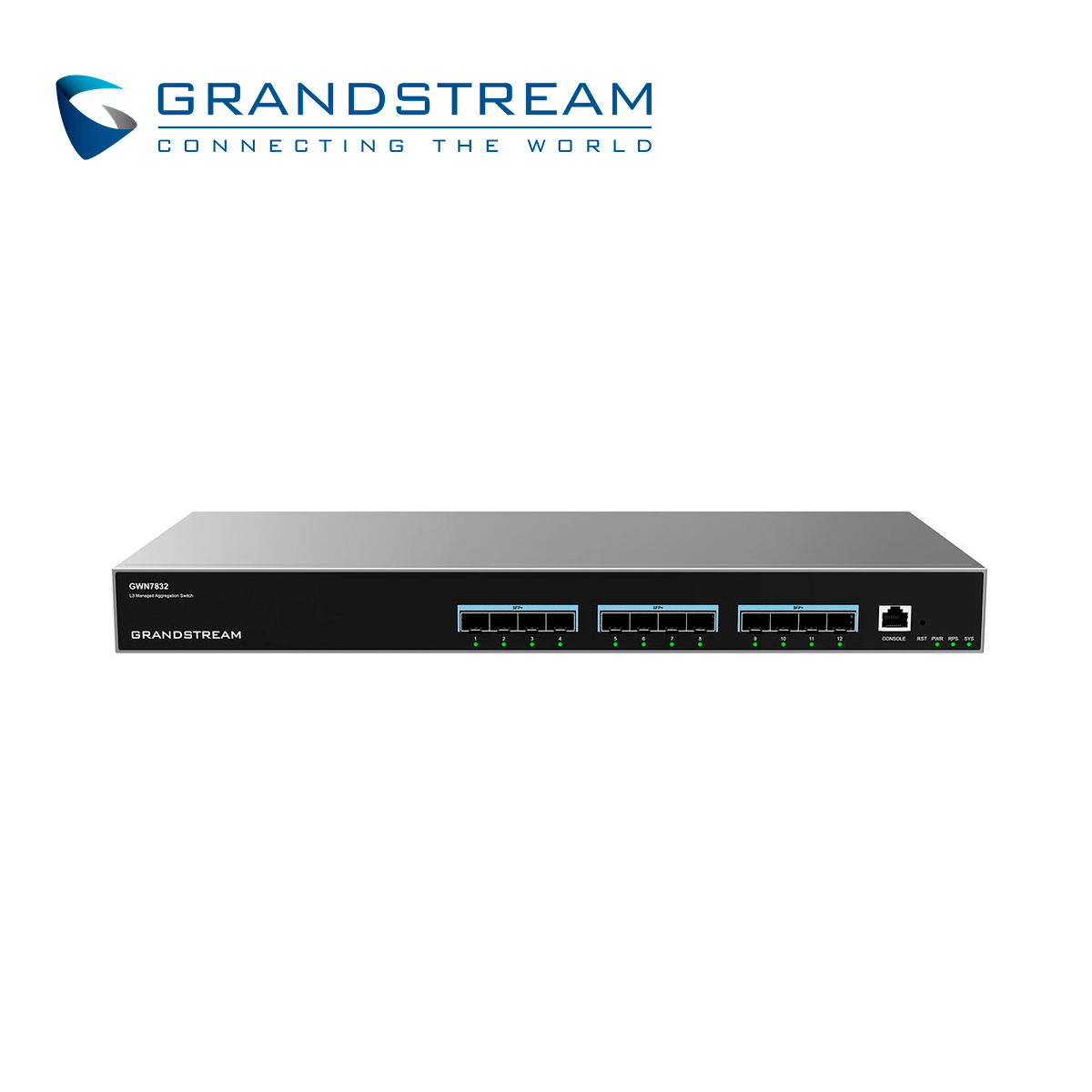SWITCH ADMINISTRABLE CAPA 3 GRANDSTREAM GWN7832 / 12 PUERTOS SFP+ 10G / 1 PUERTO DE CONSOLA / VLAN / ARP / QOS / STACKING HASTA 16 / ADMINISTRABLE GWN CLOUD