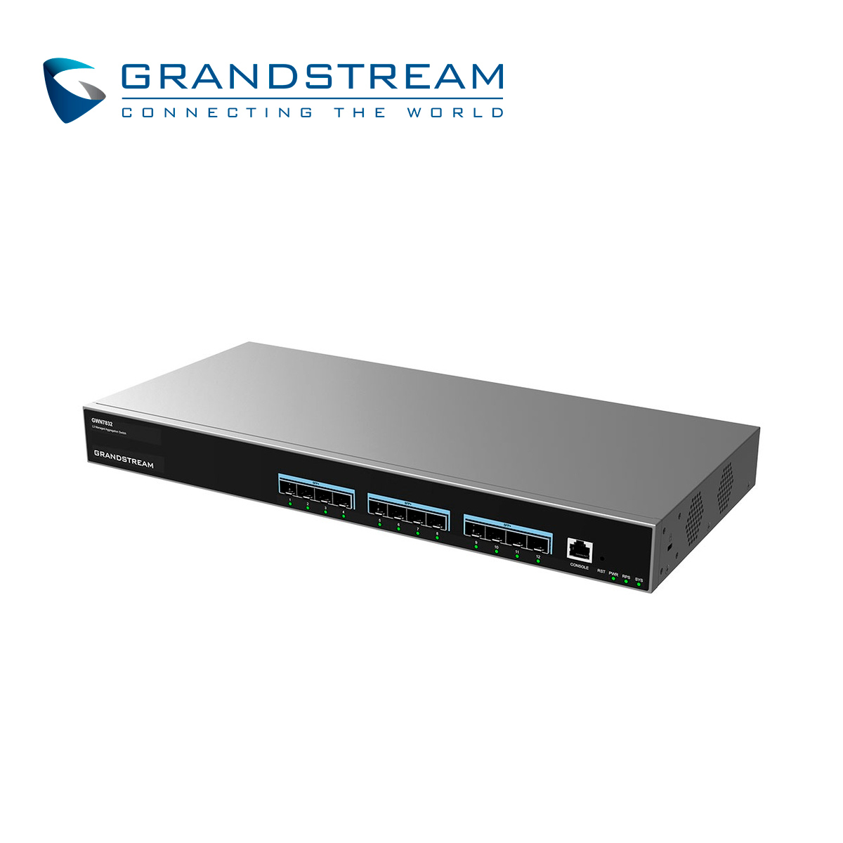 SWITCH ADMINISTRABLE CAPA 3 GRANDSTREAM GWN7832 / 12 PUERTOS SFP+ 10G / 1 PUERTO DE CONSOLA / VLAN / ARP / QOS / STACKING HASTA 16 / ADMINISTRABLE GWN CLOUD
