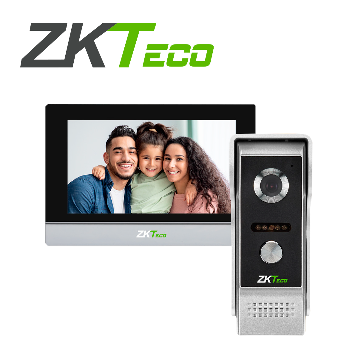 Videoportero Analogo Zkteco Modelo Vk07-c51 Conformado Por Una Pantalla Para Interior De 7 Pulgadas Permite Contestar O Abrir Una Chapa, Incluye Un Frente De Calle Para Exterior Grado De Proteccion Ip65 Con Camara De 2MP Comunicacion Cableada A 4 Hilos Compatible Con App Zsmart