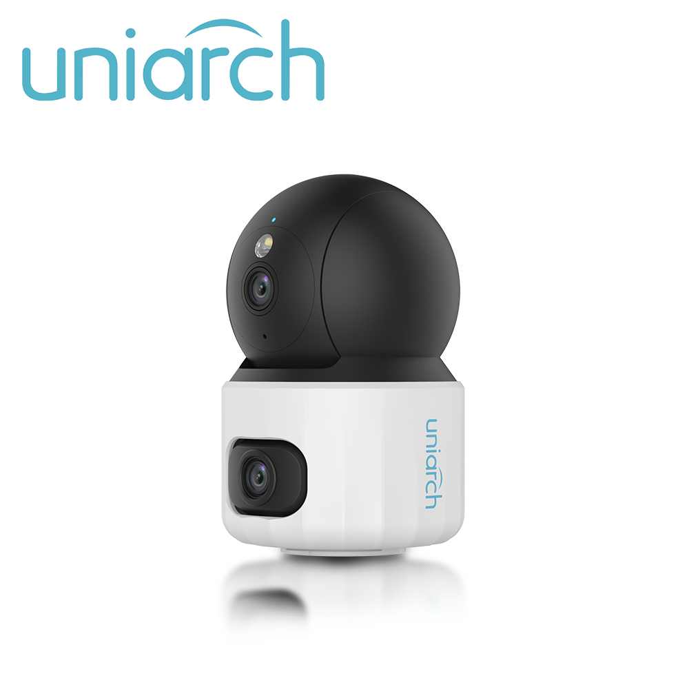 Camara IP Doble Lente Wifi Uniarch Uho-s3s-m33d / 3MP+3MP / Lentes 4MM / Dwdr / Ir10m / Luz-calida (dual-light) / Microsd512gb / Microfono+altavoz-integrado / Human-body-detection / Deteccion-vehiculo-mascota-llanto / Usb-c / Interior / Serie Panda