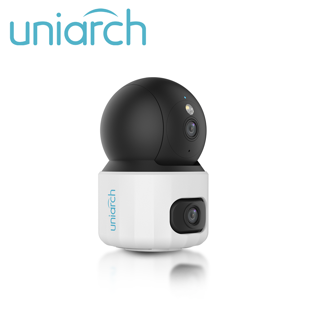 Camara IP Doble Lente Wifi Uniarch Uho-s3s-m33d / 3MP+3MP / Lentes 4MM / Dwdr / Ir10m / Luz-calida (dual-light) / Microsd512gb / Microfono+altavoz-integrado / Human-body-detection / Deteccion-vehiculo-mascota-llanto / Usb-c / Interior / Serie Panda