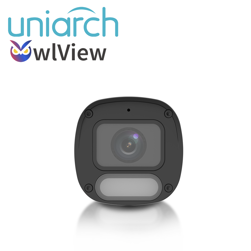 CAMARA IP BULLET OWLVIEW UNIARCH IPC-B244-ADF28K-WP / 4MP / LENTE 2.8MM / WDR120DB / LUZ-BLANCA+LUZ-CALIDA30M / MICROSD512GB / MICROFONO-INTEGRADO / ULTRA-MOTION-DETECTION / POE-AF / ONVIF / 3-AXIS / IP67 / METAL+PLASTICO / ULTRA265 / NDAA / SERIE HALO / MODOCORREDOR