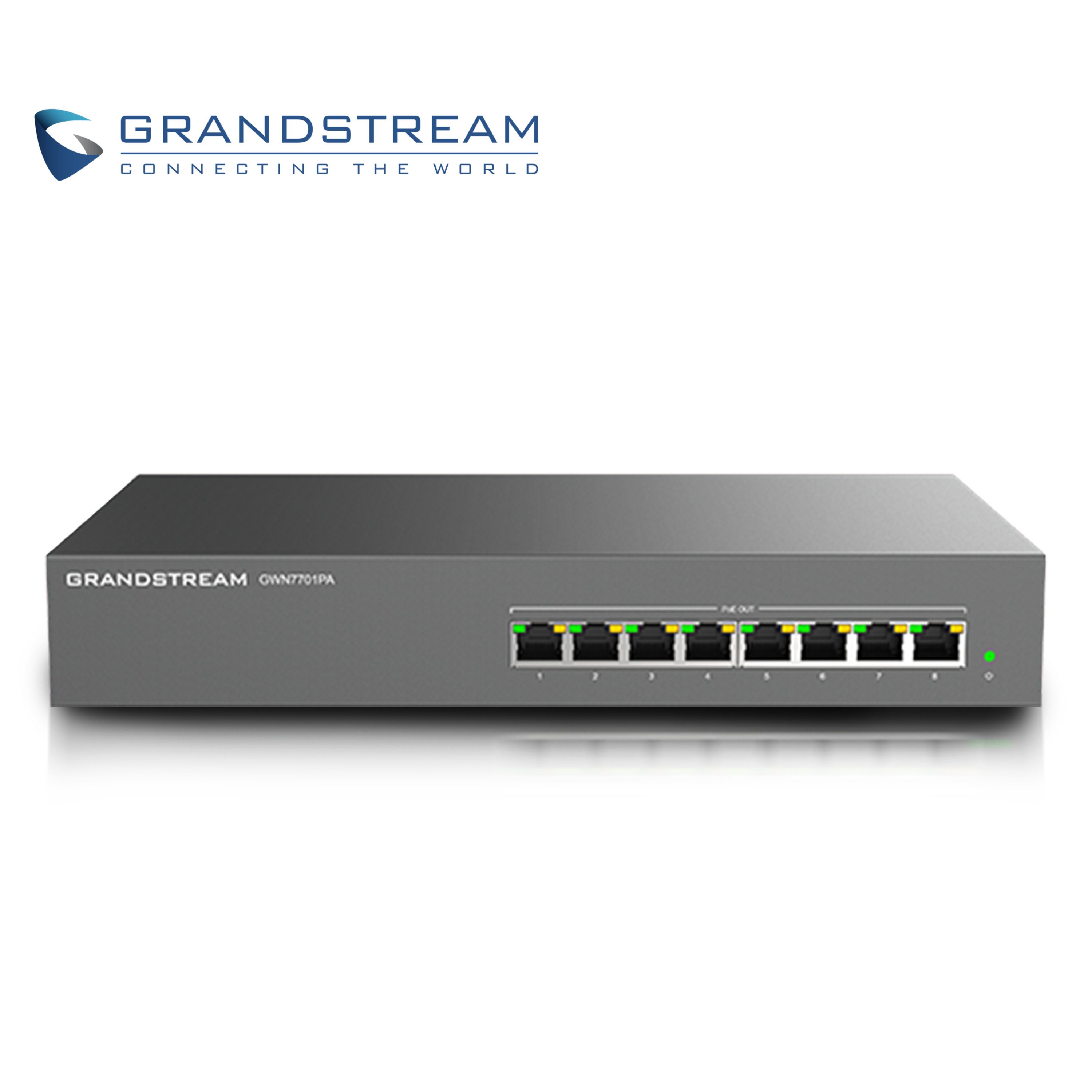 SWITCH NO ADMINISTRABLE POE+ GRANDSTREAM GWN7701PA / 8 PUERTOS 10/100/1,000MBPS / 8 PUERTOS POE+ AF/AT / MONTAJE ESCRITORIO/PARED / ALIMENTACION 100-240VCA/150W / METALICO