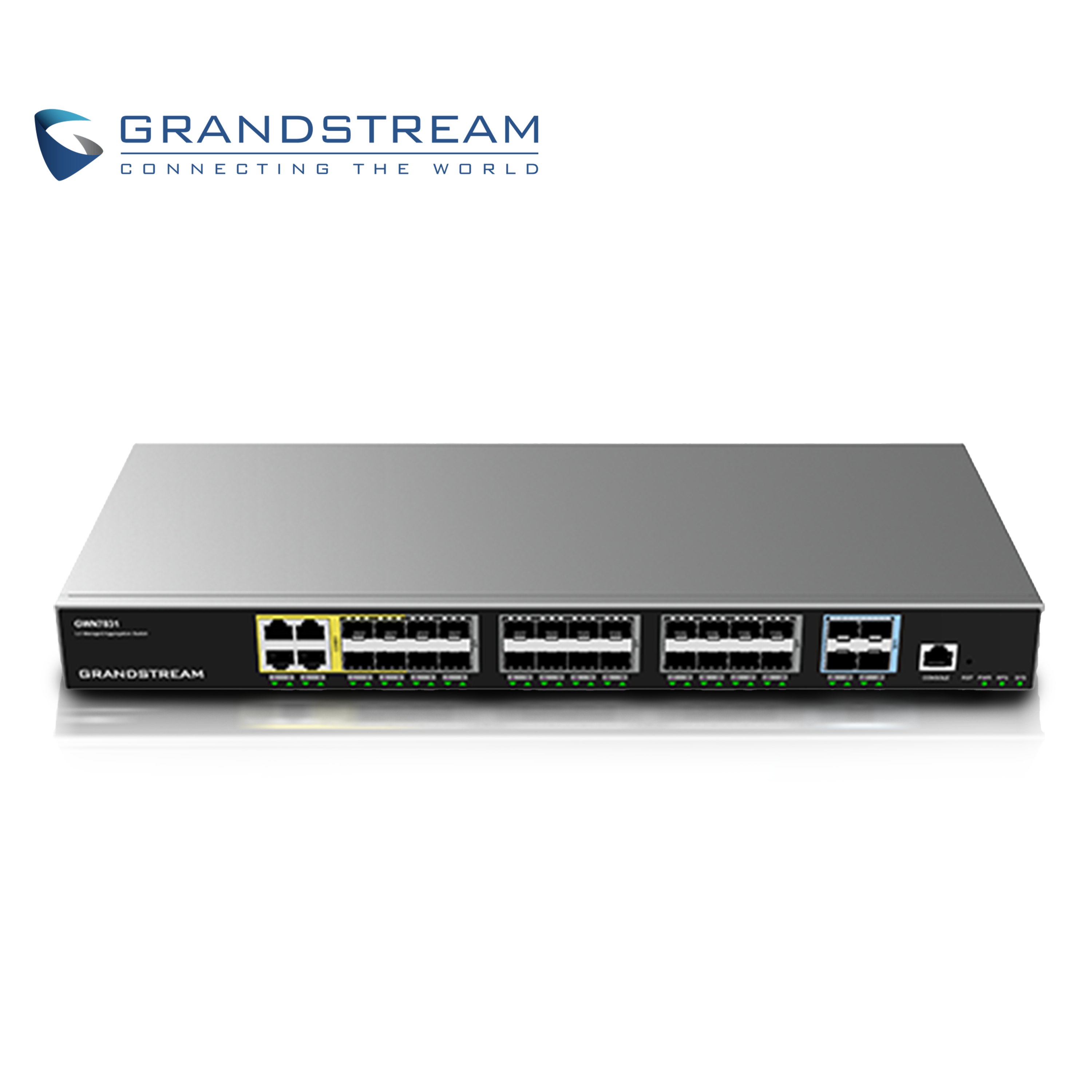 SWITCH ADMINISTRABLE CAPA 3 GRANDSTREAM GWN7831 / 4 PUERTOS 10/100/1,000MBPS / 24 PUERTOS GIGABIT SFP / 4 PUERTOS SFP+ 10G / 1 PUERTO DE CONSOLA / VLAN / ARP / QOS / STACKING HASTA 16 / ADMINISTRABLE GWN CLOUD