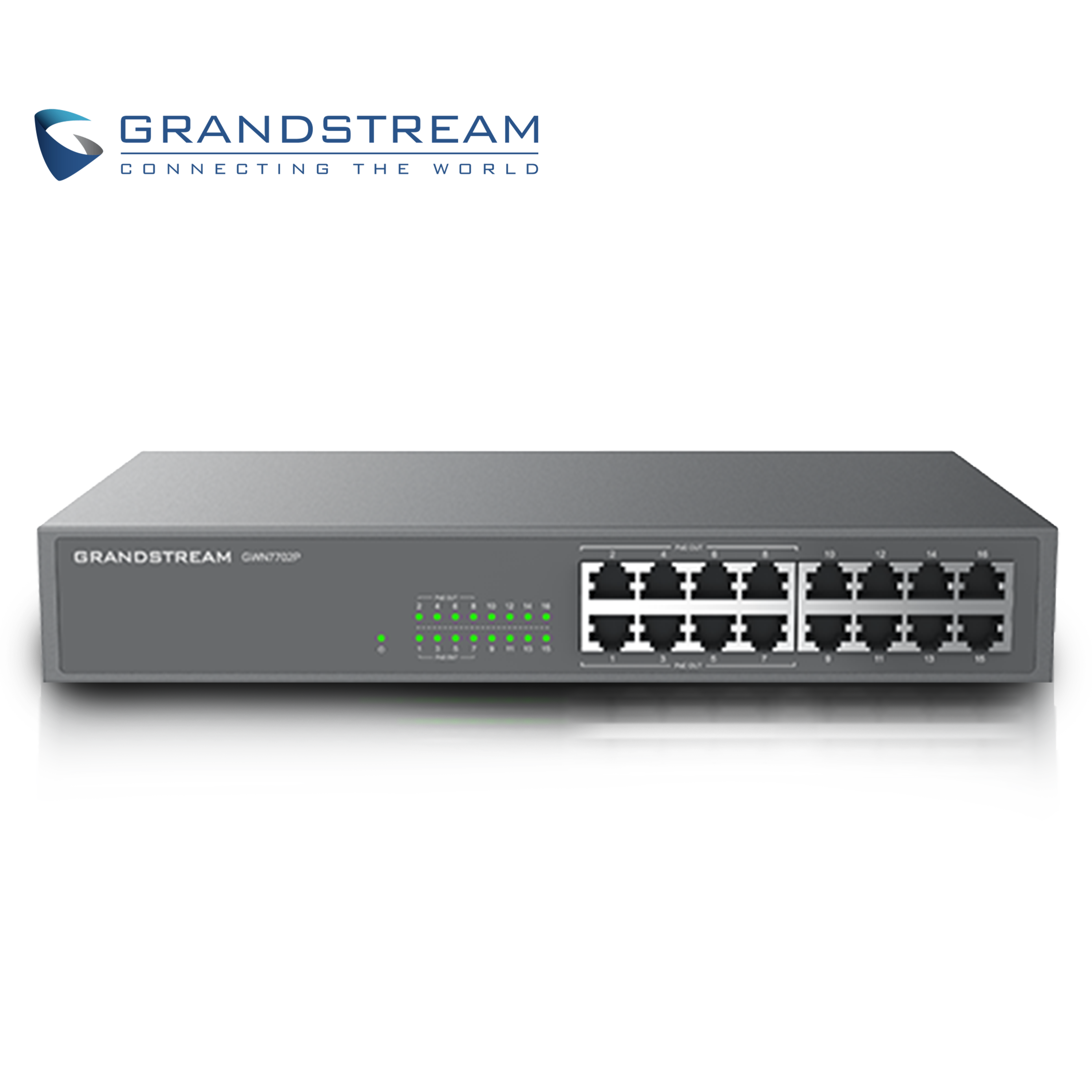 SWITCH NO ADMINISTRABLE POE+ GRANDSTREAM GWN7702P / 16 PUERTOS 10/100/1,000MBPS / 8 PUERTOS POE+ AF/AT / MONTAJE ESCRITORIO/PARED / ALIMENTACION 100-240VCA/150W / METALICO